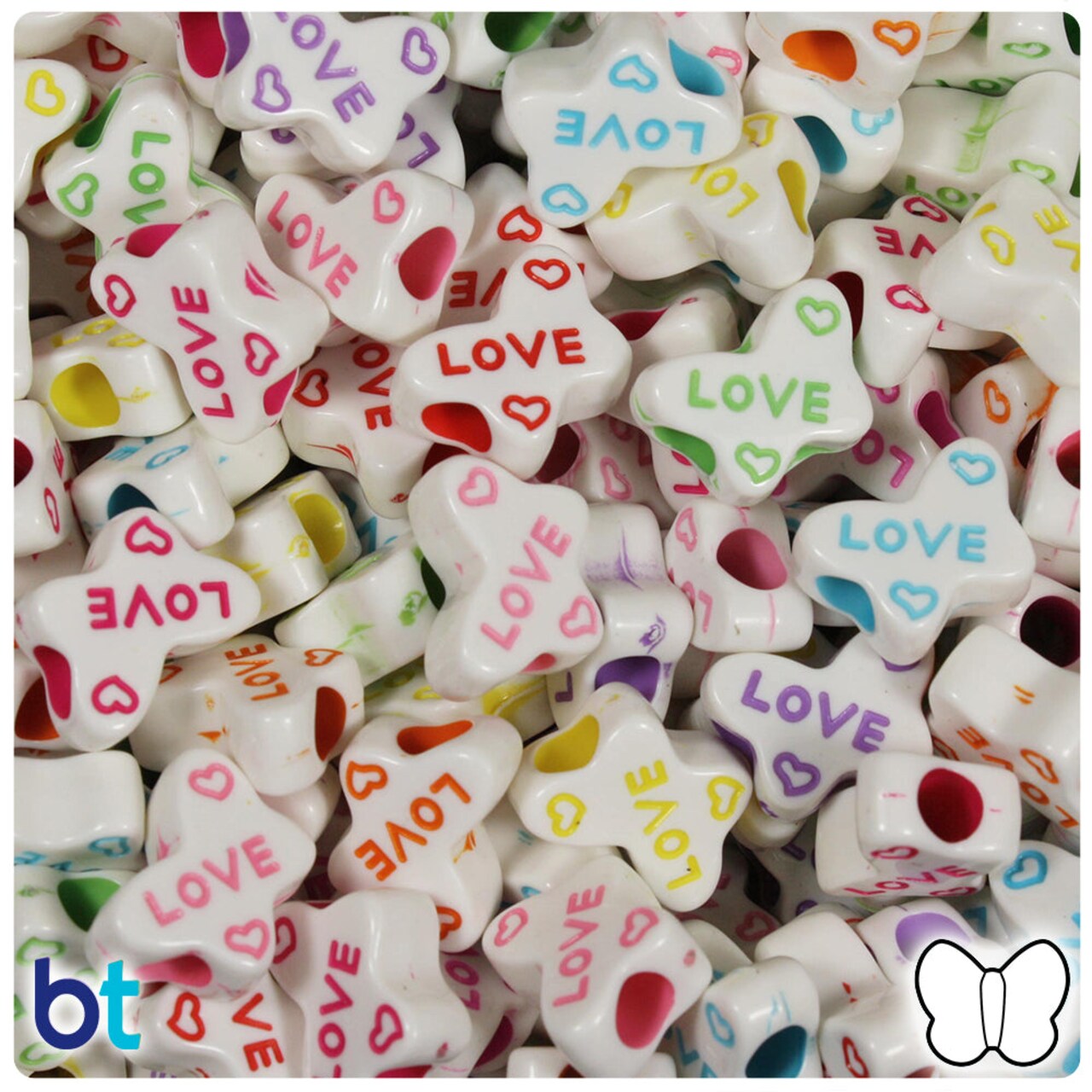 BeadTin White Opaque 14mm Butterfly Plastic Alpha Beads - Colored Love (50pcs)
